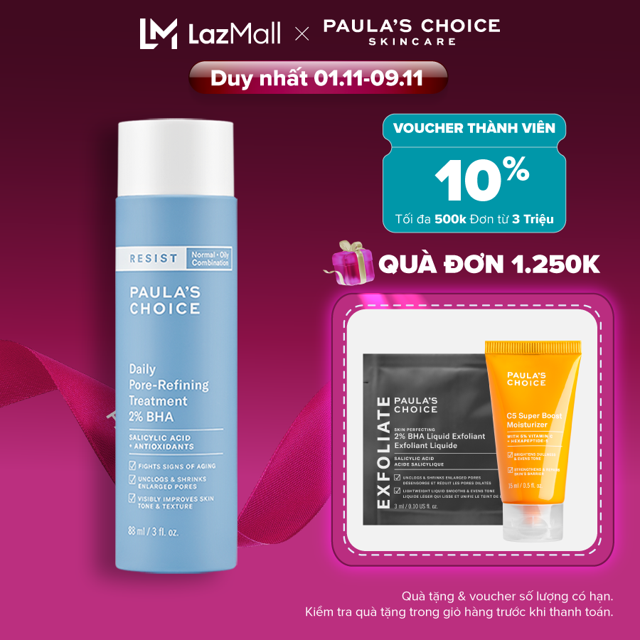 Dung dịch tẩy da chết và se khít lỗ chân lông Paula’s Choice Resist Daily Pore refining Treatment 2%