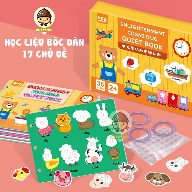 Học liệu bóc dán Montessori cho bé, học liệu busy book bóc dán thông minh 17 chủ đề, Sách bóc dán Tiếng Anh