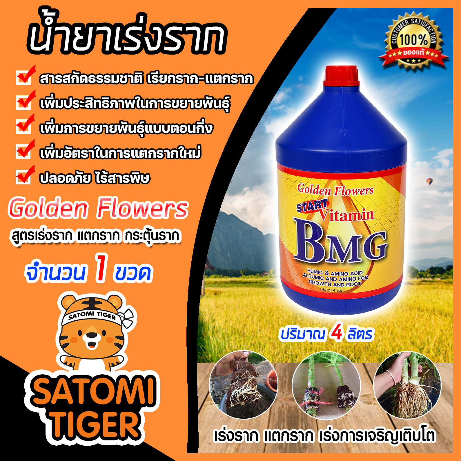 วิตามิน BMG น้ำยาเร่งราก ขนาด 4 ลิตร เรียกราก  Golden Flower น้ำยาB1 ตอนกิ่ง กิ่งปักชำ แตกราก รากเยอะ รากฟูน้ำยาเร่งรากต้นไม้ - ยี่ห้อ Golden Flower ราคา 264 บาท*ส่งฟรี