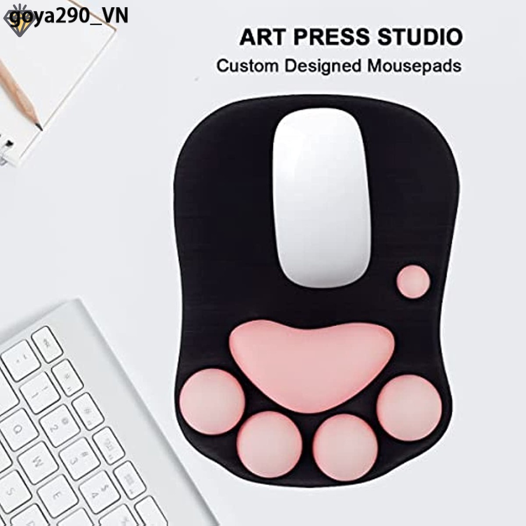 goya290 Miếng Lót Chuột Bằng Cao Su Non Silicon Mềm Hình Bàn Chân Mèo 3D Dễ Thương Có Đệm Kê Cổ Tay Cho Trẻ Em / Laptop / Máy Tính
