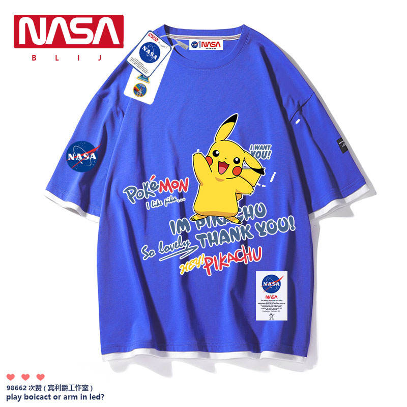 NASA Co-branded Pokémon Pikachu T-shirt Men's And Women's Clothing Student Short-sleeved Pikachu Trendy Summer Clothing Couple Style ราคา  738 บาท*ส่งฟรี