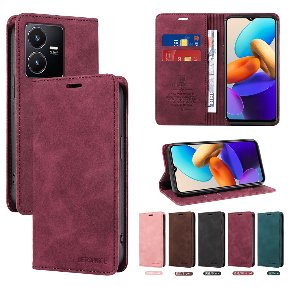 Vỏ Nắp gập Có khe cắm thẻ nhựa TPU mềm ví da từ tính cho Vivo y02 y02a y02s Y16 Y35 Y22 y22s y15a Y01 y33t y33s y21t y21e Y21 y21s vỏ điện thoại