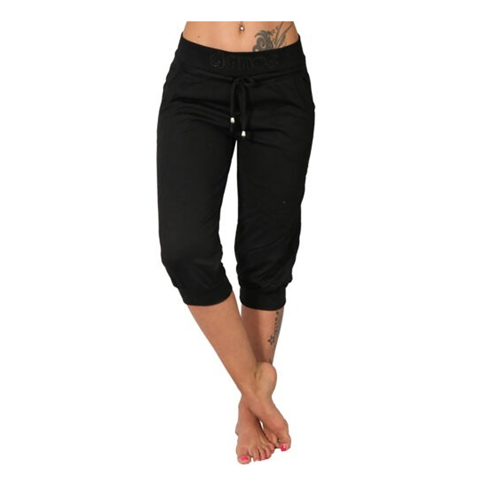 Phụ nữ trơn đơn giản màu cạp trễ túi dây rút quần short Quần thể thao