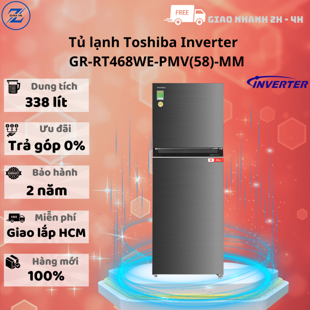 Tủ Lạnh Toshiba Inverter 338 Lít GR-RT468WE-PMV(58)-MM - Bảo hành chính hãng 24 tháng