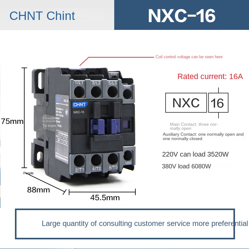 Contactor 220V - NXC-16 16A | Tùy chọn NXC 09/NXC-12/NXC-16/NXC-18/NXC-22/NXC-25/NXC-32 CHINT 220V/380V Thay Thế CJX2 – Điều Khiển Động Cơ Hiệu Quả
