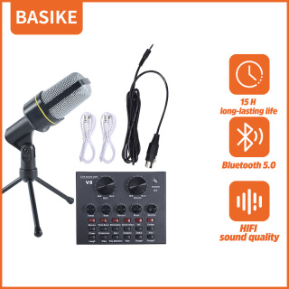 Condenser Microphone V8 Sound Card Mixer Bộ thu âm phát sóng trực tiếp Mic Điện thoại K Bài hát Máy tính Karaoke Hát + bộ chân đế thumbnail