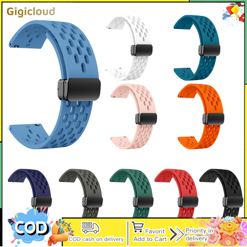 Silicone Strap Universal 20MM Smartwatch Sport Bracelet Replacement Watch Strap Quick Release Silicone Watch Band With Magnetic Folding Buckle For Men Women ราคา 57 บาท*ส่งฟรี