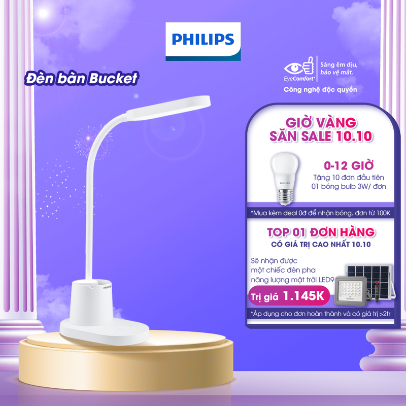 Đèn bàn Philips bảo vệ mắt Bucket DSK214 7W - Điều chỉnh độ sáng, êm dịu cho đôi mắt khỏe đẹp