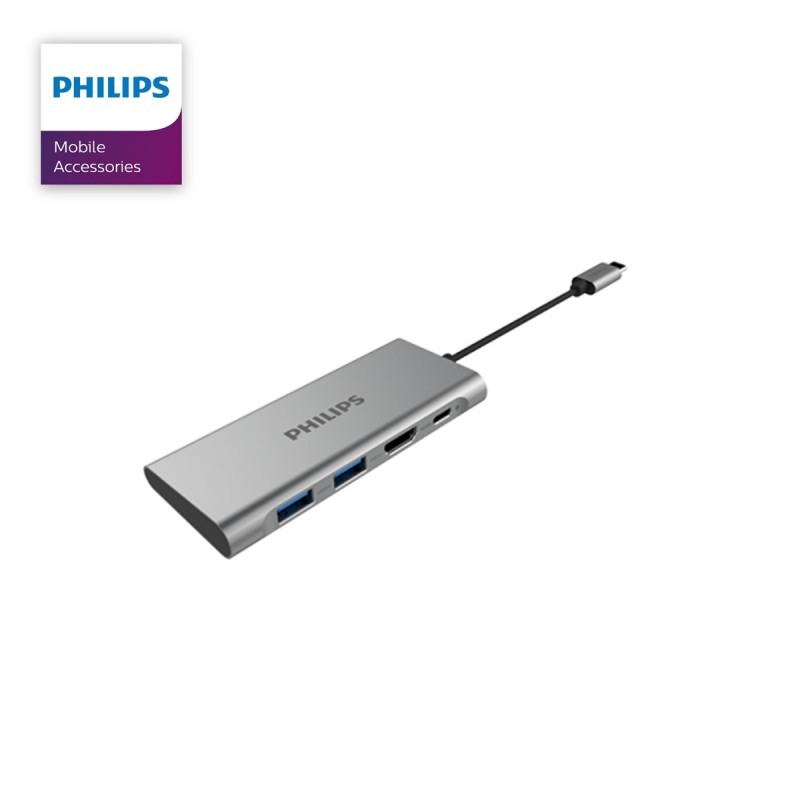 Philips DLK5524C USB C 4-in-1 Mini Hub, 2 x USB 3.0 / Type-C 60W / HDMI - Grey