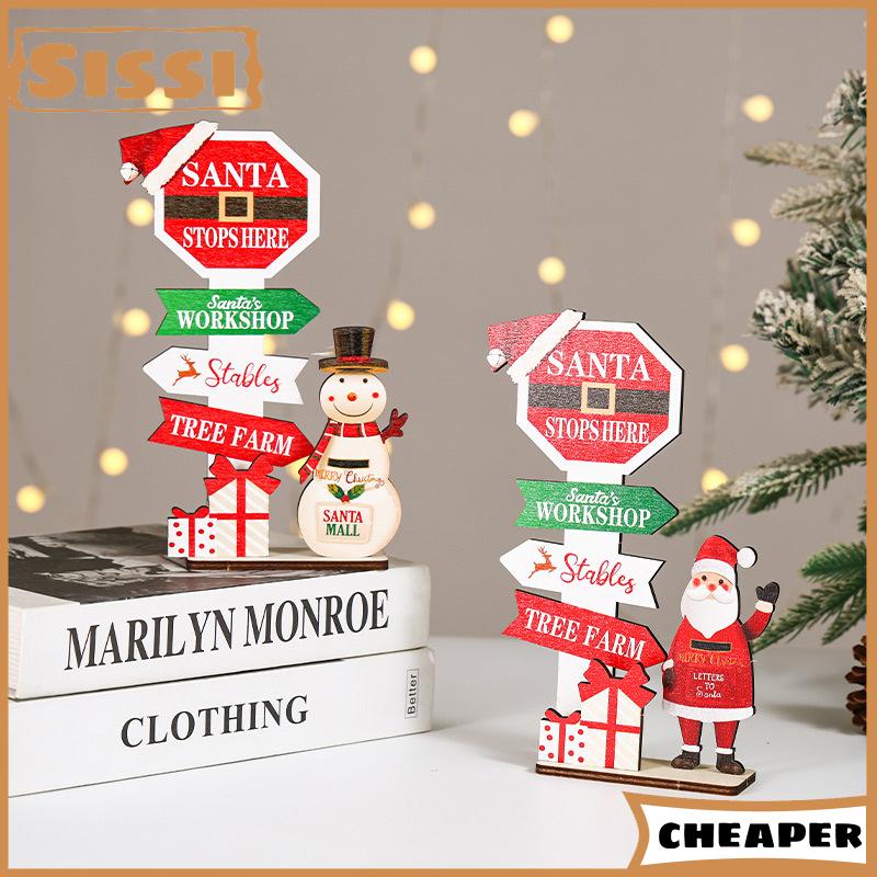 Sissi Đồ trang trí Giáng sinh bằng gỗ Santa Claus người tuyết giáng sinh trang trí nhà năm mới trang trí máy tính để bàn navidad