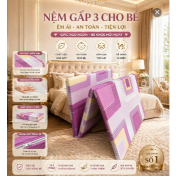 Nệm Em Bé [Nệm Sơn Miền Trung] Dày 3cm Kích Thước 60x120cm - Đệm Cho Bé Đi Học, Thoáng Khí, Kháng Khuẩn