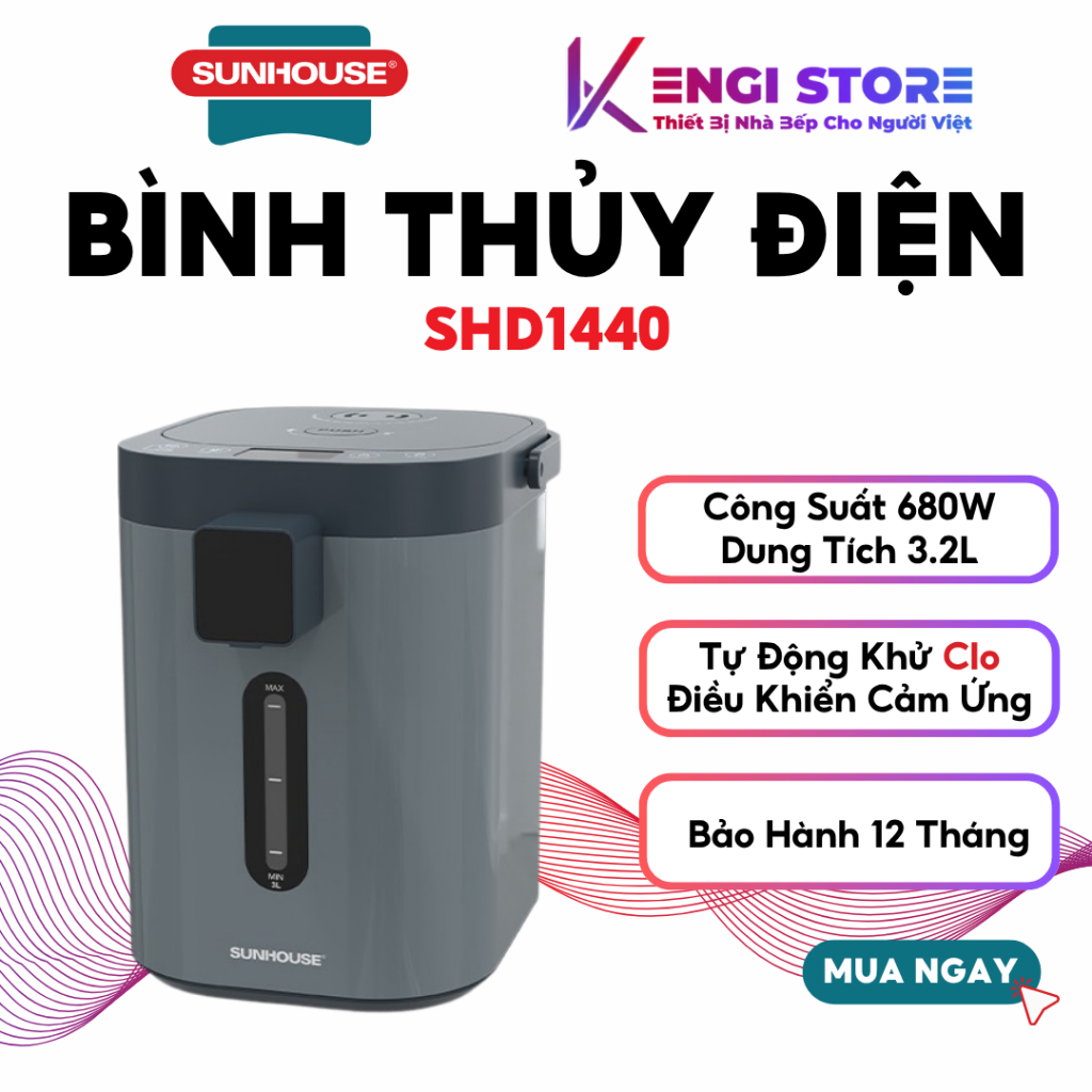 [FREESHIP] Bình Thủy Điện Khử Clo 3.2L Sunhouse SHD1440 - Bảo Hành Chính Hãng 12 Tháng Toàn Quốc