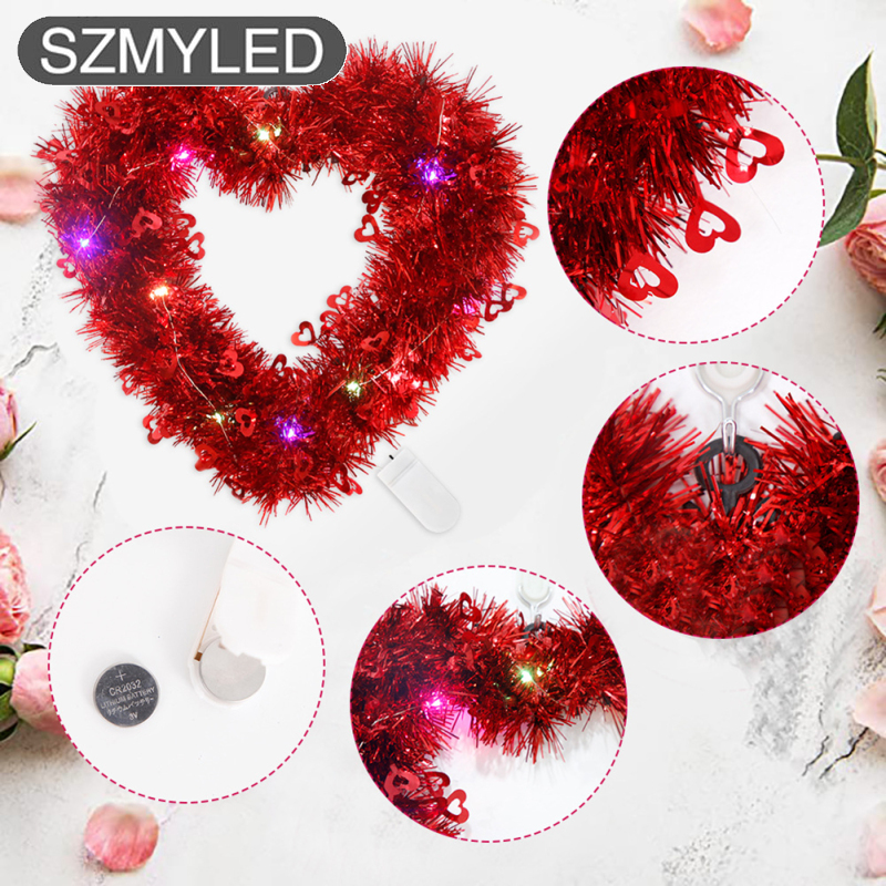 2023 Led Shiny Heart-shaped Wreath Love Pendants Ornaments For Happy Valentine Day Wedding Party Decoration
