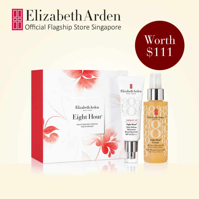 Buy Elizabeth Arden Eight Hour Great 8 Moisturizing 2pc Gift Set for All-In-One Skin Protection for Healthy-Looking, Glowing Skin: Great 8™ Daily Defense Moisturizer Broad Spectrum Sunscreen SPF 35 45ml, All-Over Miracle Oil 100ml Singapore