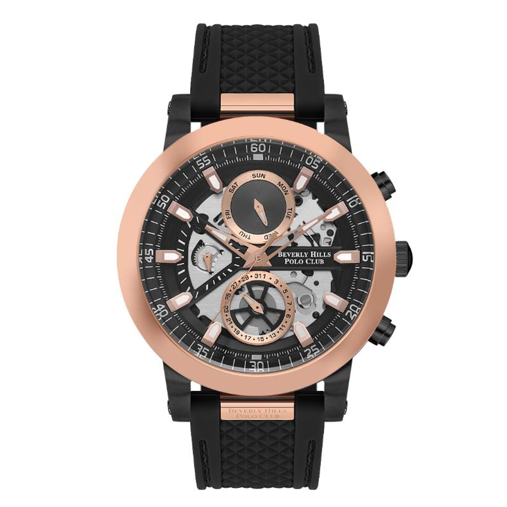 Beverly Hills Polo Club รุ่น BP3555X.851 Men's Rubber Quartz Watch Black/Roregold45mm. ราคา 5,063 บาท*ส่งฟรี
