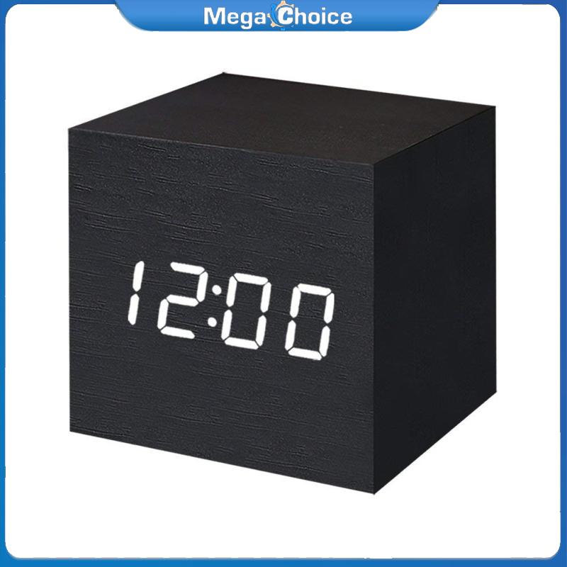 MegaChoice【100%Original】Wooden Digital Alarm Clock LED Light Multifunctional Modern Cube Displays Date Temperature for Home Office ราคา 238 บาท*ส่งฟรี