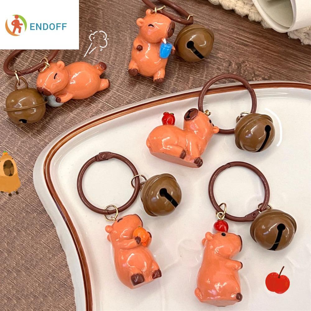 ENDOFF Chuông nhỏ Móc khóa capybara Hạt Charm Key cahin dây chuyền Túi capybara Khóa chìa khóa Đáng 