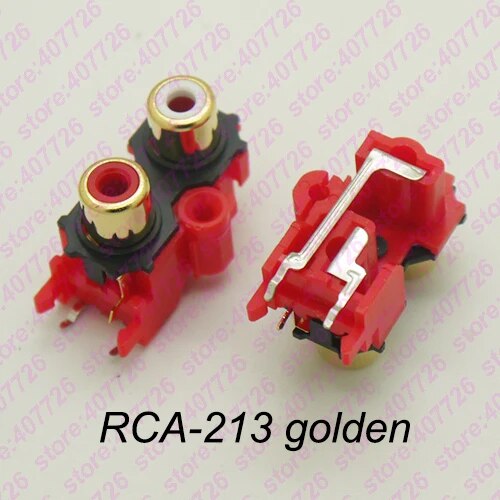 (2 cái/gói) PCB gắn video âm thanh nổi jack đầu kết nối RCA cái hai lỗ (W + R) RCA-213 Vàng