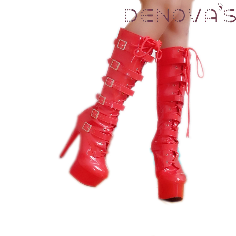 Denova s Women s Patent Very High Heel Big Size Knee Show Boot