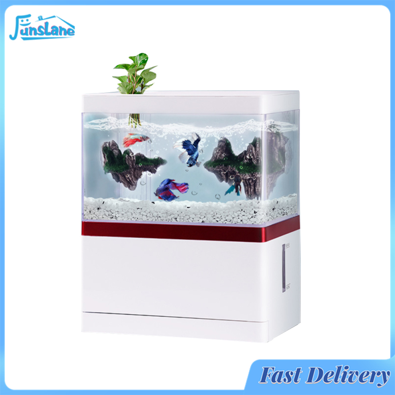 FunsLane Fish Tank, Rectangular Tank, Small Aquarium, Desktop Clear Aquarium, Acrylic Transparent Self-Circulating Tank For Betta Goldfish Turtle Small Fish Desktop Decoration ราคา 799 บาท*ส่งฟรี