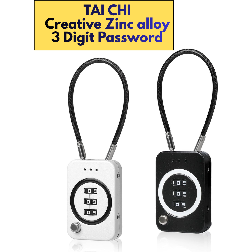 Lock014 Tai Chi 3 Digit Password Lock Cable Combination Padlock Polished Steel Wire Rope Strong Anti-Theft Harga 22,999 rupiah*Gratis Ongkir