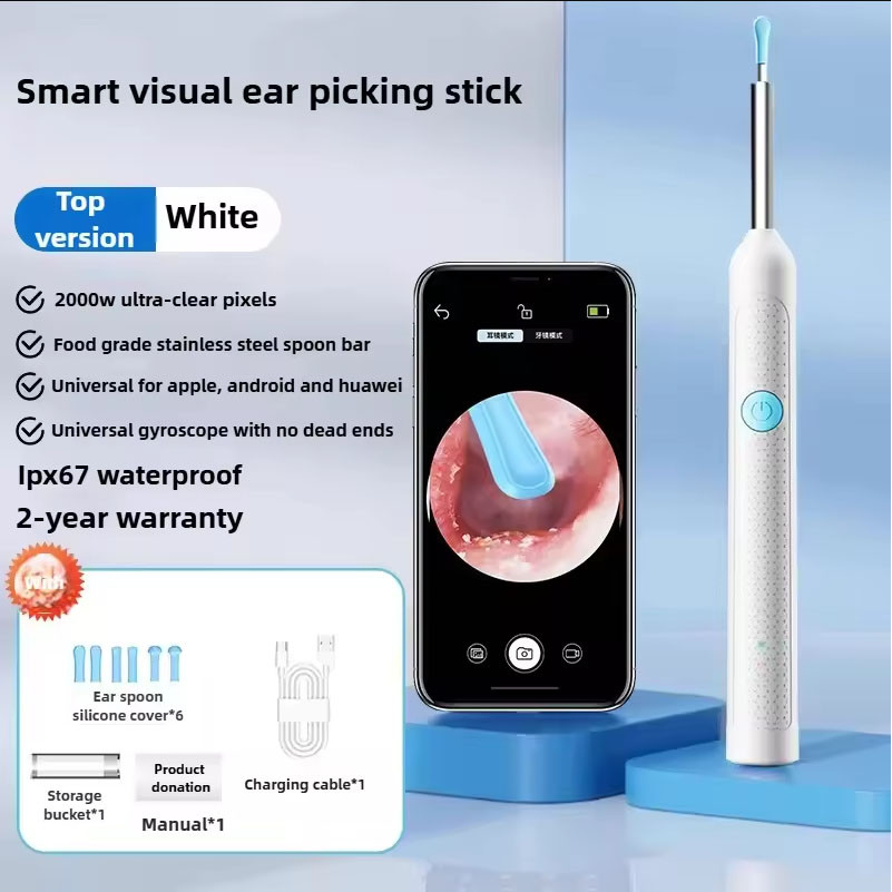 SKISOPGO 19 IN 1 Ear Wax Remover Camera Smart Visual Ear Picker 5MP Endoscope 6 LED Light Food-Grade Silicone Tips Gyroscope Set