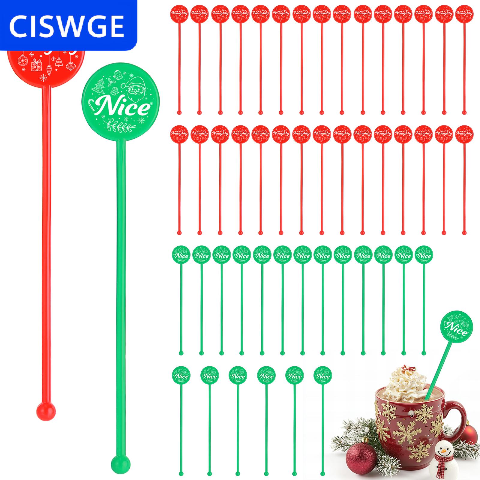 [COD] CISWGE 100 pcs Giáng sinh uống stirrers Giáng sinh cà phê khuấy Gậy kỳ nghỉ Cocktail sự gian lận nhựa tái sử dụng uống stirrers đẹp naug