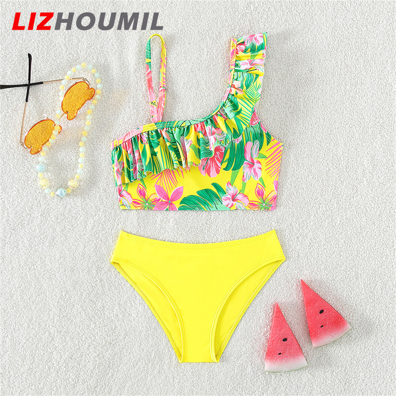 LIZHOUMIL Infant Girl Bathing Two Pieces Suit Baby Girl Swimsuit One Shoulder Ruffle Swimwear Infant Baby Girl Bikini Baby Bathing Suit For Swimming ราคา 211 บาท*ส่งฟรี