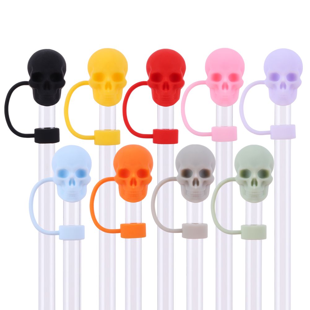 Silicone sọ rơm lời khuyên bảo vệ 10 mét hình dạng hộp sọ rơm mũ hình đầu lâu Halloween rơm toppers cho Stanley 30/40 oz ly