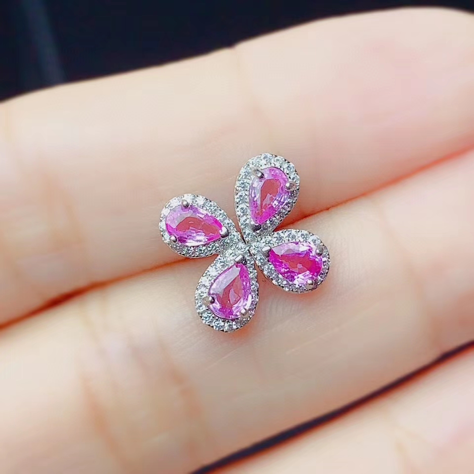 [shiya] KJJEAXCMY fine jewelry 925 sterling silver inlaid natural pink sapphire ear studs popular ladies earrings support testing