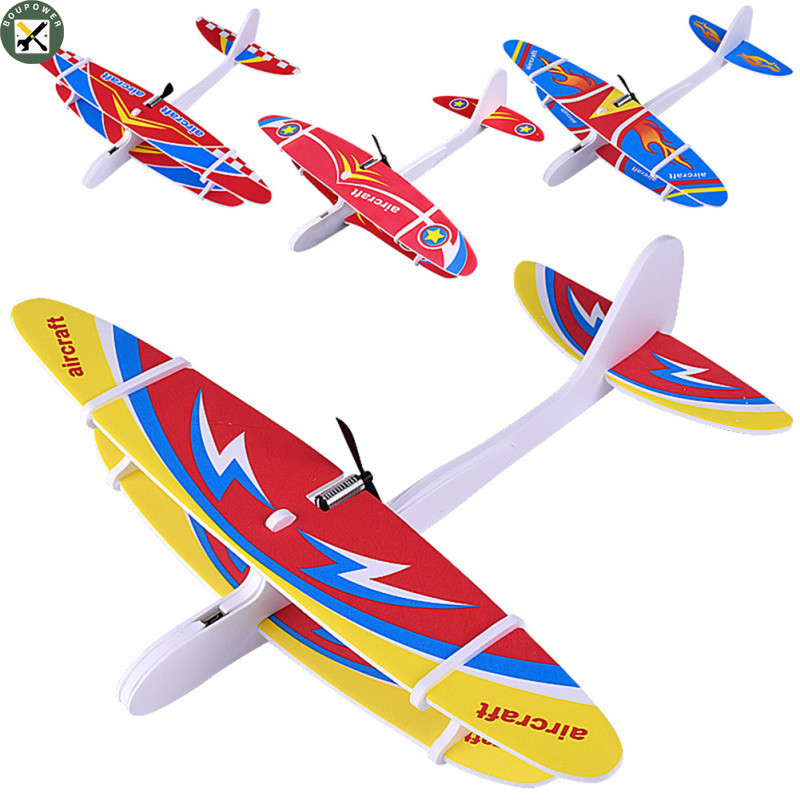 BouPower　DIY Biplane Glider Foam Powered Flying Plane Rechargeable Electric Aircraft Model Science Educational Toys for Children Random Color