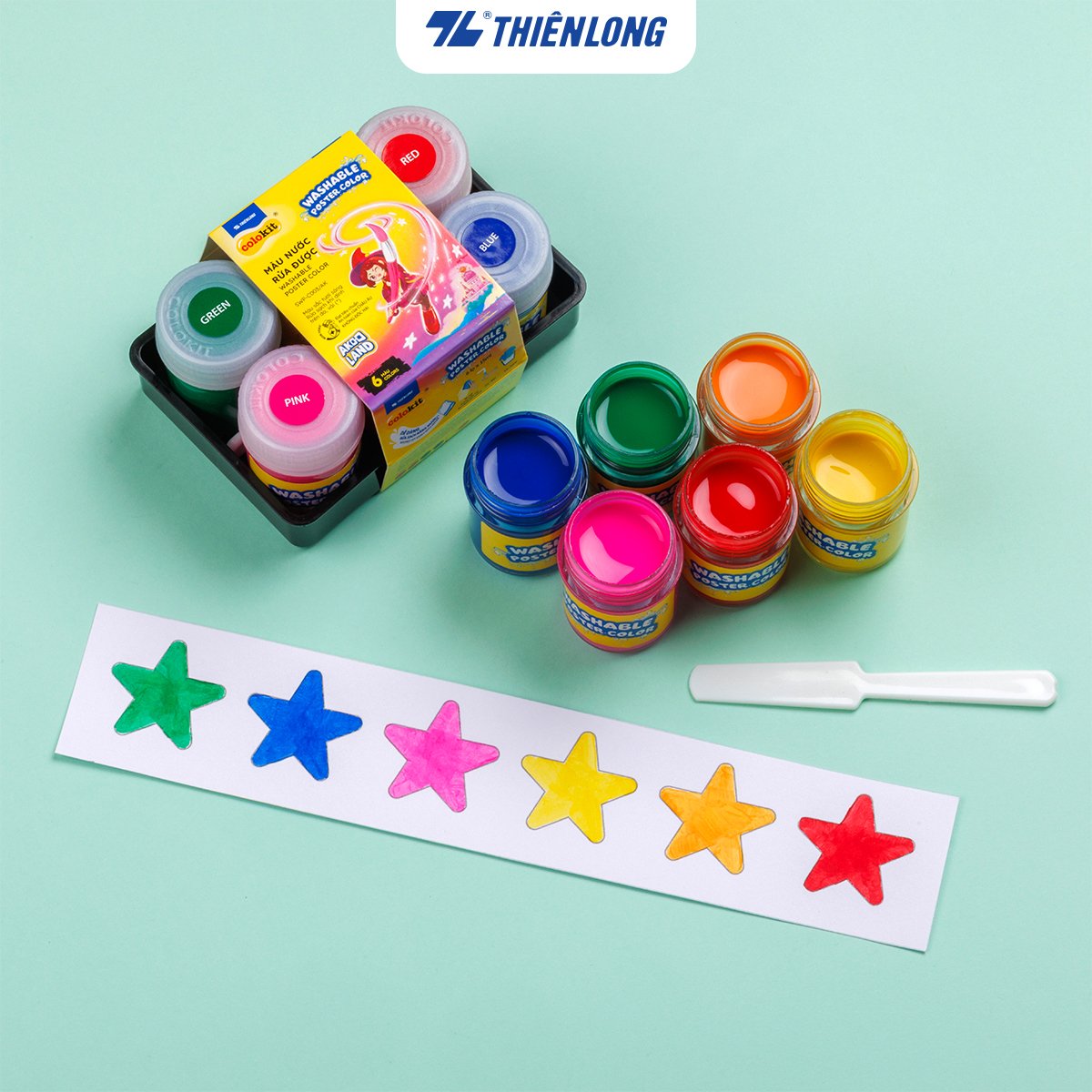 Hộp 6/12 màu nước rửa được - Washable Poster Color Thiên Long Colokit - Nhân vật Futy Akooland thế giới học cụ thần kỳ