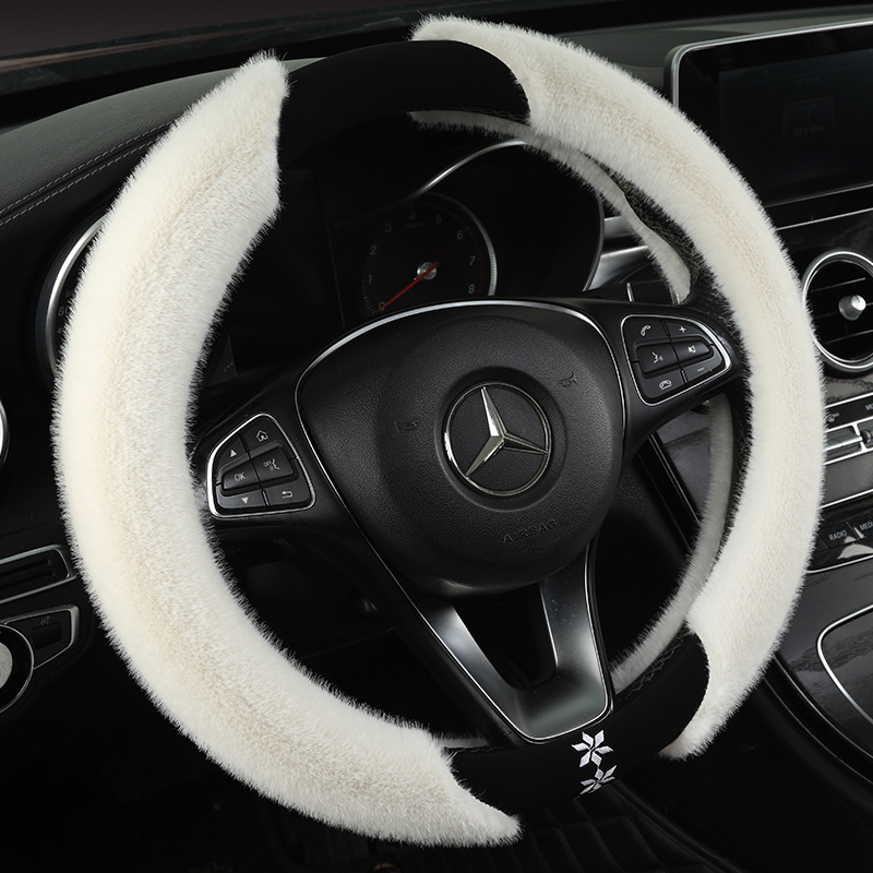 [QQ Decoration store] New Winter Plush Car Steering Wheel Cover Goddess Style Winter Plush Internet Celebrity Cute Car Handle Cover Winter Cross-Border