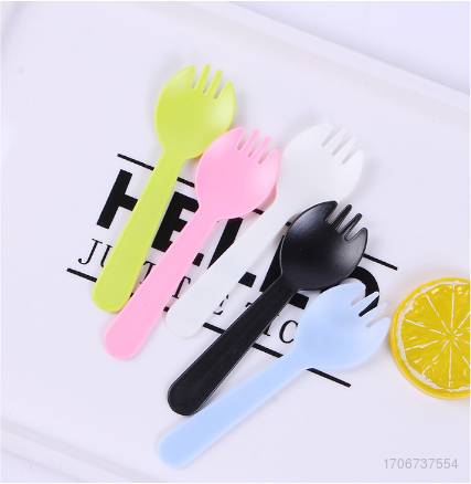 LZ1891 Muỗng nĩa dùng một lần dày Bánh sinh nhật Fork Spoon Dual Purpose Fruit Fork Dessert Spoon Party Supplies 1891ZL