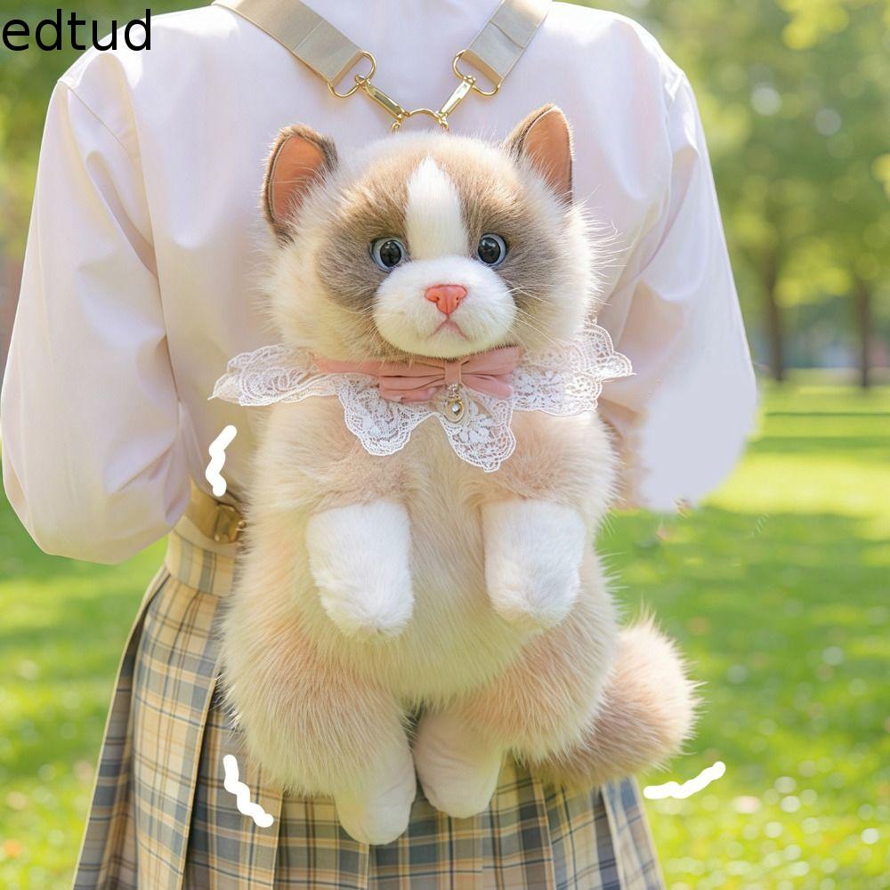 EDTUD Đồ chơi nhồi bông Ba lô mèo giả lập Dễ thương Siêu thực tế Túi xách mèo bông mềm mại Mầm non Kho lưu trữ du lịch Túi nhồi bông hình thú Bé trai Bé gái