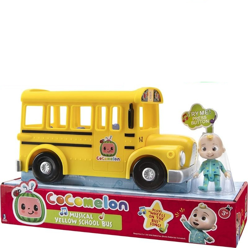 Cocomelon nhạc màu vàng xe buýt chở học sinh chơi clip từ bánh xe trên xe buýt có hình DJ có thể tháo rời
