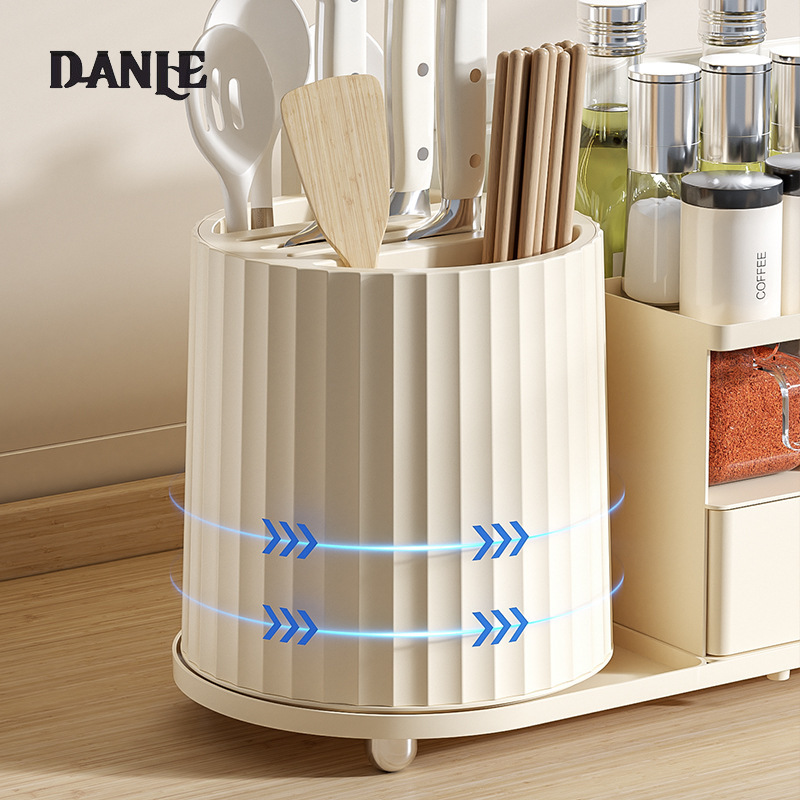 Kitchen multifunctional rotating knife storage rack, chopstick barrel, divided spice and seasoning storage box, oil, salt, soy sauce and vinegar storage ราคา 650 บาท*ส่งฟรี