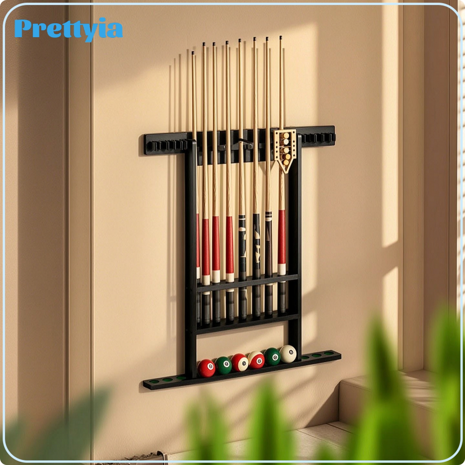 Prettyia Solid Wood Wall-Mounted Pool Cue Rack Wooden Pool Cue Rack with Shelves Rectangular Sturdy for Homeowners ราคา 19,025 บาท*ส่งฟรี