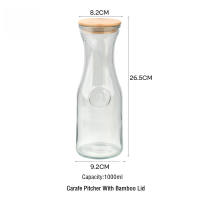 Roborobo 1L Transparent Glass Carafe Pitcher Glass Water Jug Beverage Pitcher Bottle with Bamboo Lid
