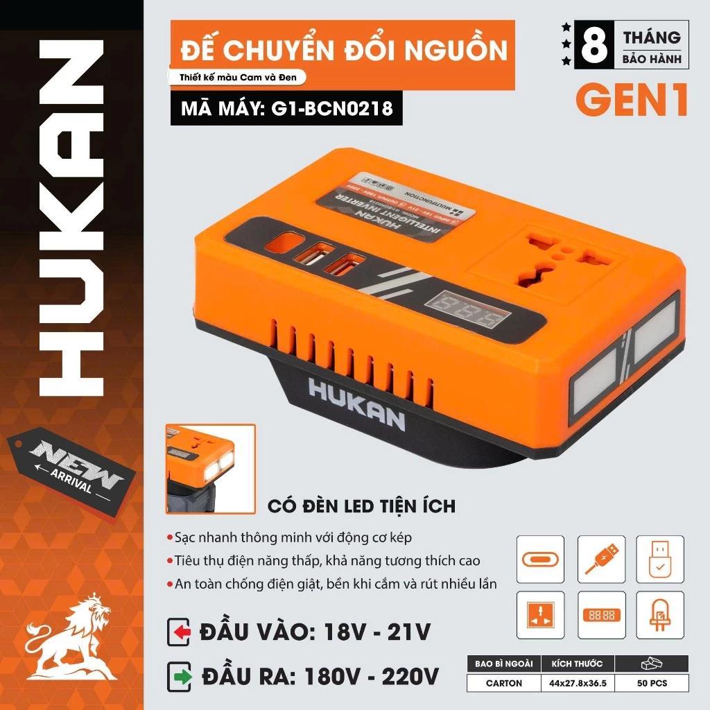 [CÓ ĐÈN LED, DÙNG QUẠT] Đế Chuyển Đổi Nguồn Điện HUKAN G1-BCN0218 Chuyển Từ Pin 21v Lên 220v, Chân Pin Phổ Thông 4cm
