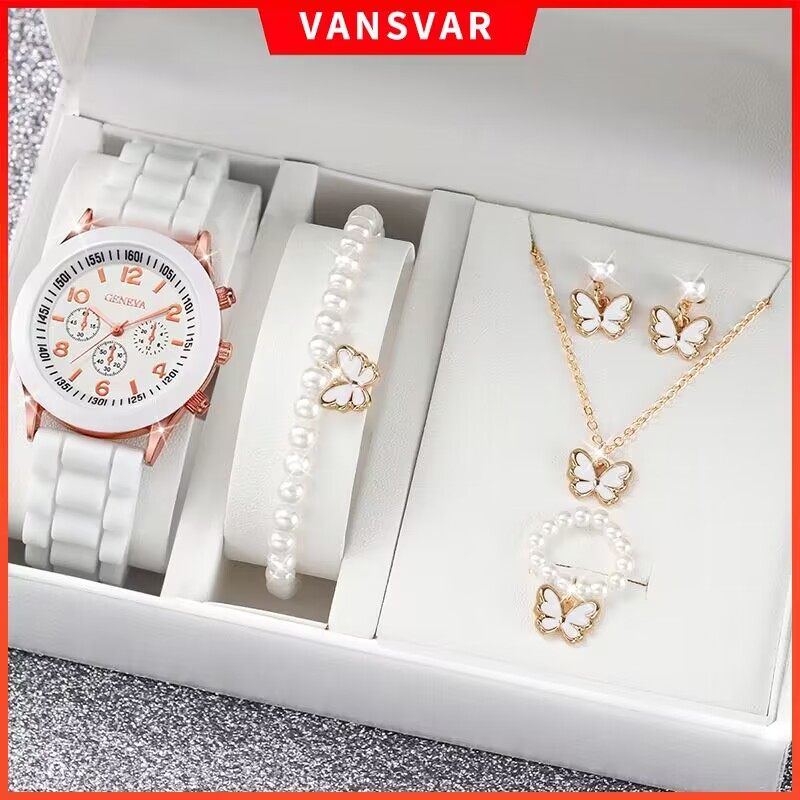 【Must-have】 Fashion Women Watches Casual Silicone Band Ladies Quartz Watch Set