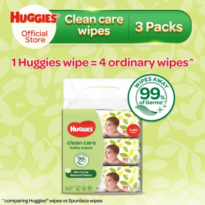 [Made in Singapore] Huggies Baby Wipes Clean Care 80sx3 1pack