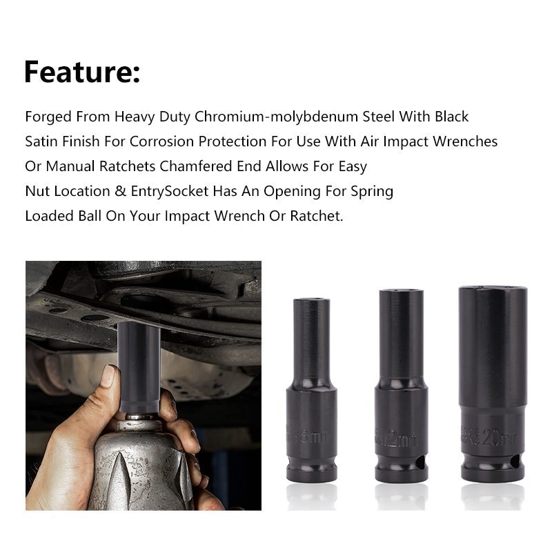 12Mm 12Mm Xcan Ổ Đĩa Sâu Tác Động Ổ Cắm 8-20Mm Không Khí Khí Nén chìa vặn măng sông Đầu Tiêu Chuẩn Bền Xe Tự Động Xe Tải dụng cụ sửa chữa