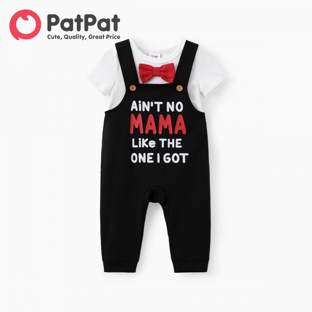 PatPat Baby Boy Valentine's Day 2pcs Bowknit Romper and Letter Print Overalls Set ราคา 369 บาท*ส่งฟรี