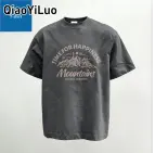 Qiaoyiluo Áo thun nam tay ngắn in họa tiết thiết kế rộng thoáng khí nhanh khô