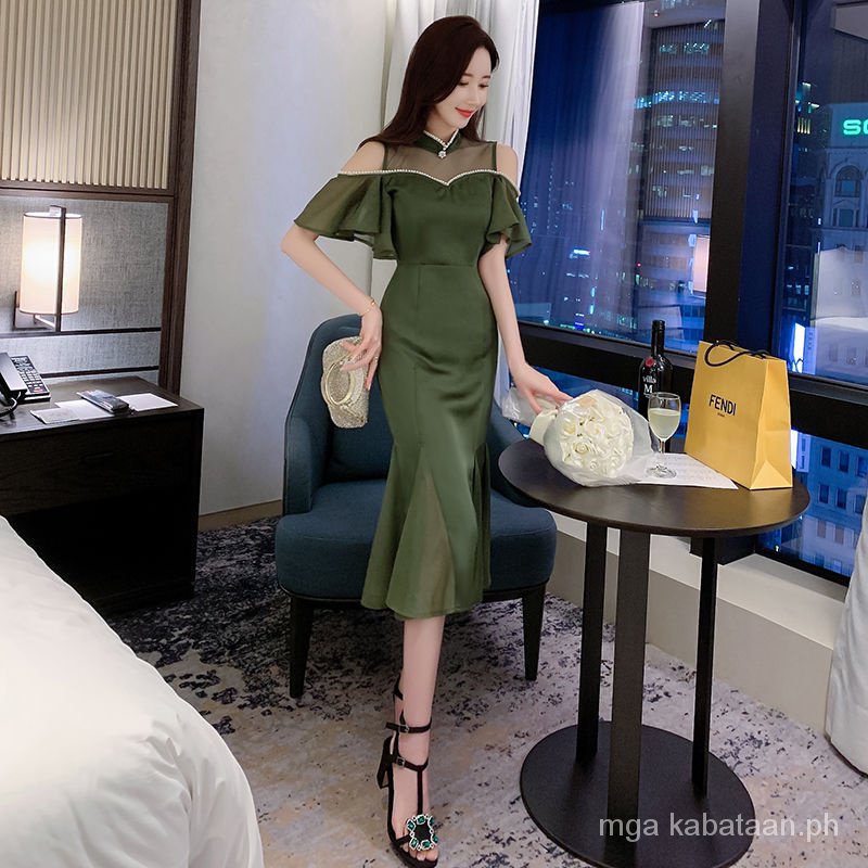 ash green color dress Signature dress in green/purple main image 1