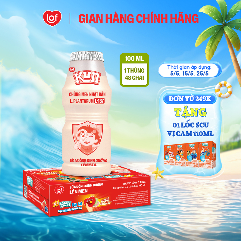 Sữa chua uống KUN dinh dưỡng lên men có đường thùng 48 chai x 100ml