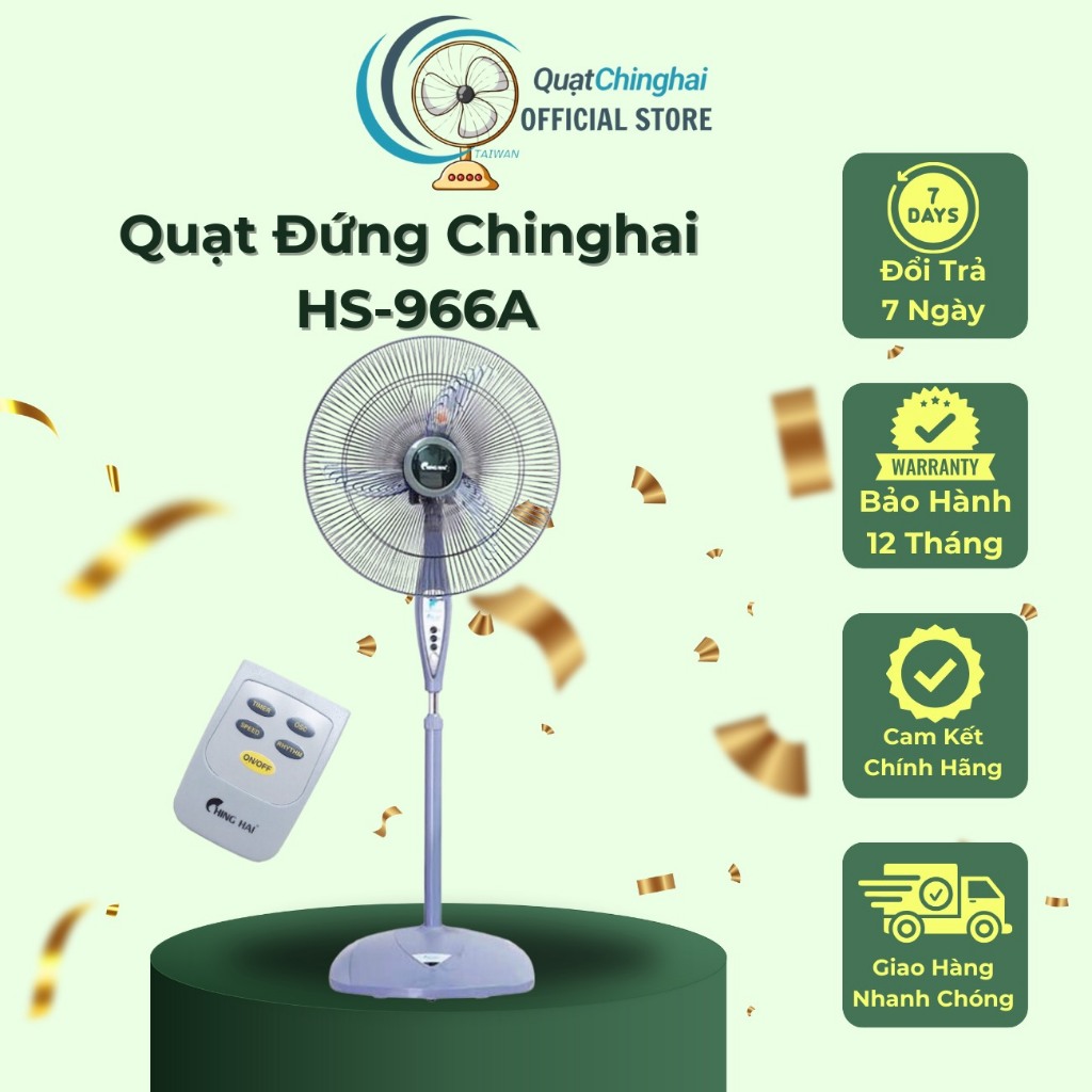 Quạt đứng Ching Hai HS966A (Có Điều Khiển), Công suất 50W, Sải Cánh 40cm, Bảo Hành 12 Tháng Chính Hãng