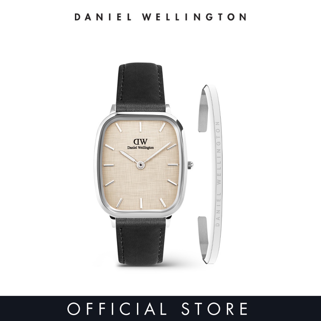 Daniel Wellington Gift Set - Marlon Sheffield Linen Silver + Classic Bracelet Silver Large - Watch + Bracelet Set - Gift for Men Birthday Annivesary