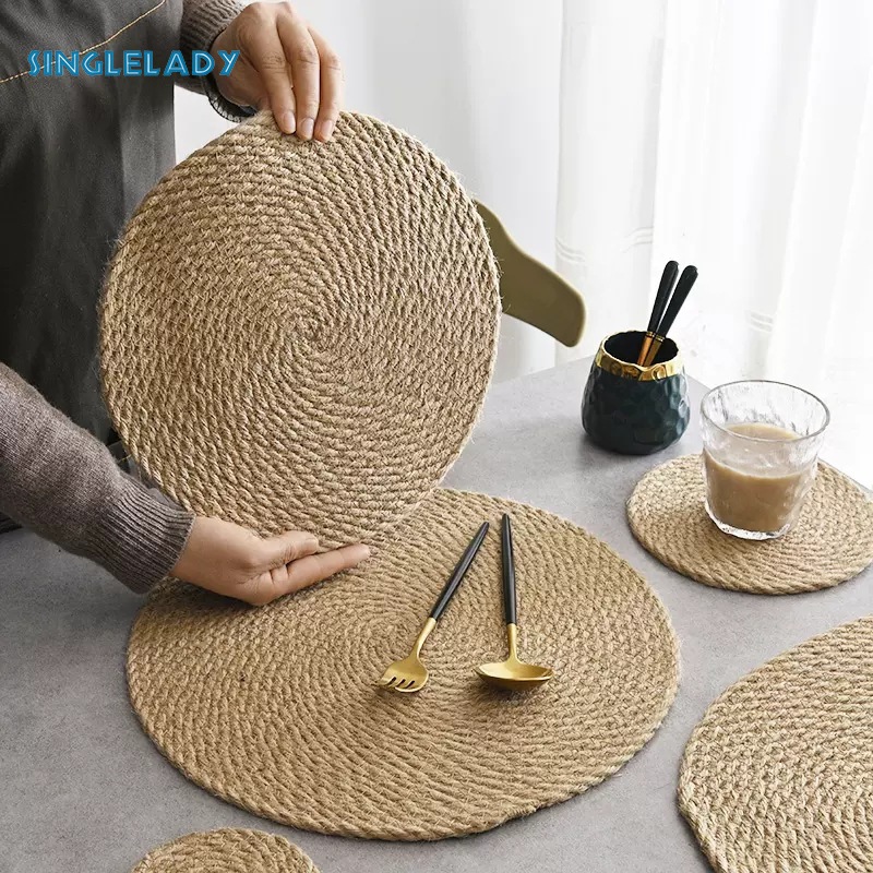 Anti-scalding placemat pot holder Tray pad Japanese linen woven insulation pad Dining table mat Bowl mat Household coasters ราคา 38 บาท*ส่งฟรี